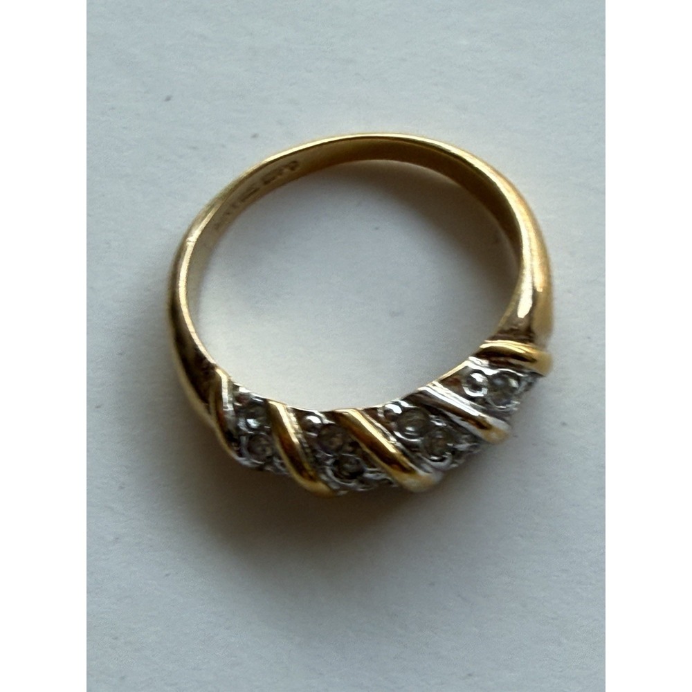 Vintage Gold And Cubic Zirconia Swirl‎ Band Ring 14KT GF ESPO Size 8.5 READ